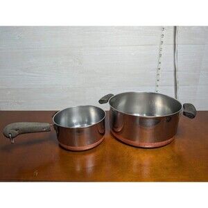 RARE Vintage Revere Ware Double Ring Logo Copper Bottom Pot Set 1qt 4qt CLINTON